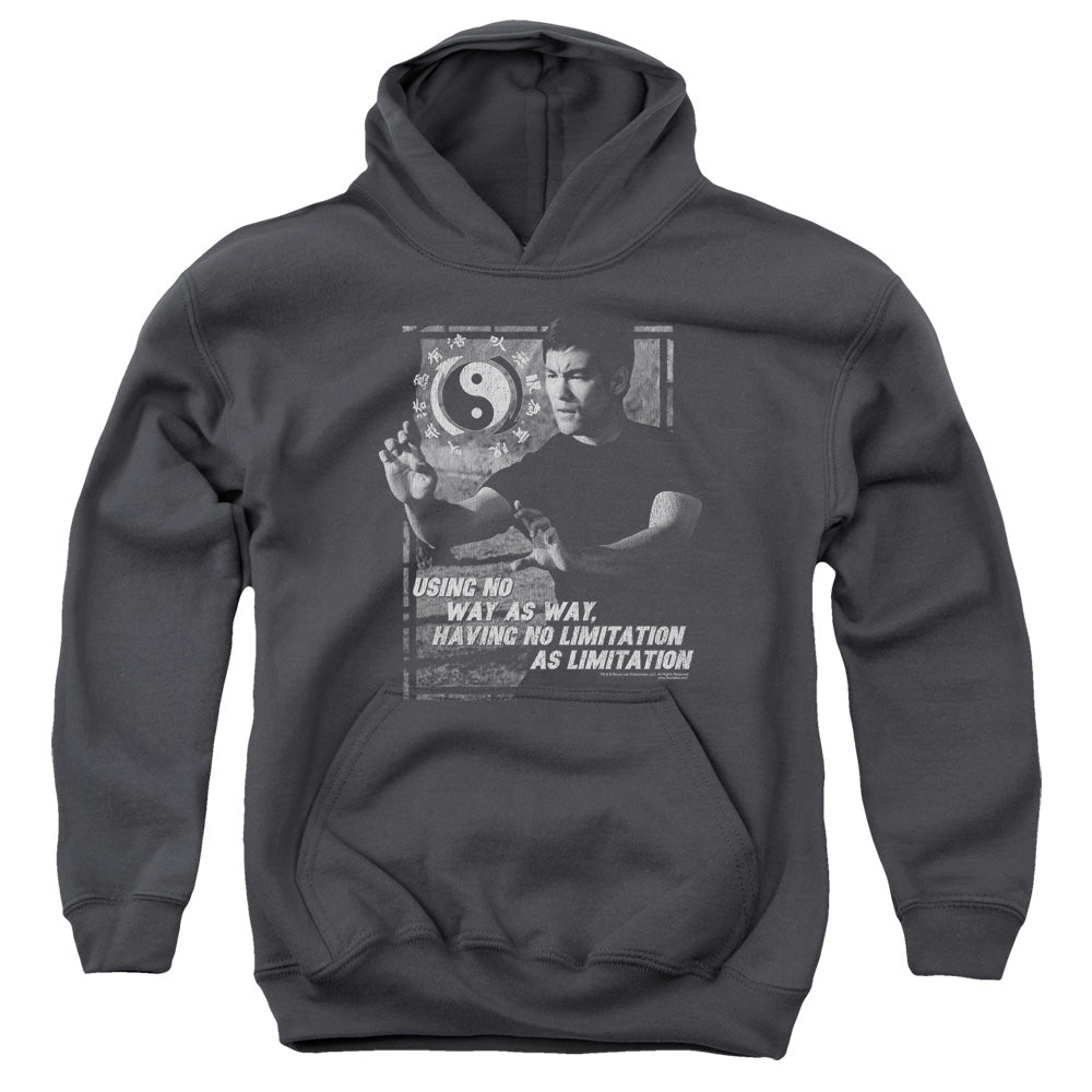 AN OFFCIALLY LICENSED BRUCE LEE NO WAY AS A WAY YOUTH HOODIE CHARCOAL