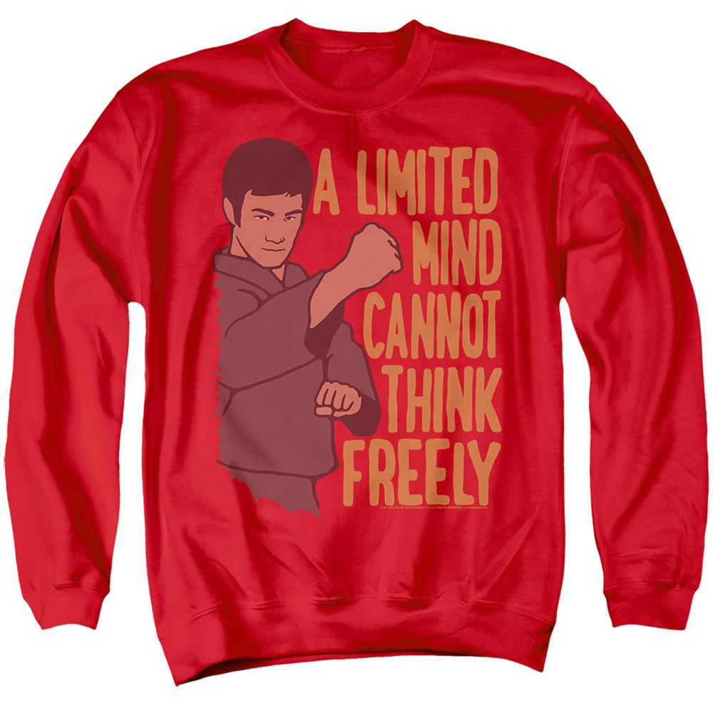 AN OFFCIALLY LICENSED BRUCE LEE THE FREE THINKER ADULT UNISEX CREWNECK SWEATSHIRT RED