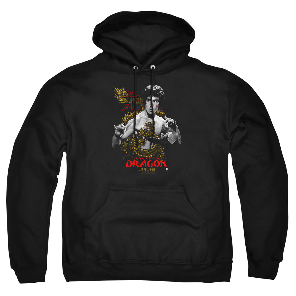 AN OFFCIALLY LICENSED BRUCE LEE GOLDEN YEAR OF THE DRAGON ADULT UNISEX PULLOVER HOODIE BLACK