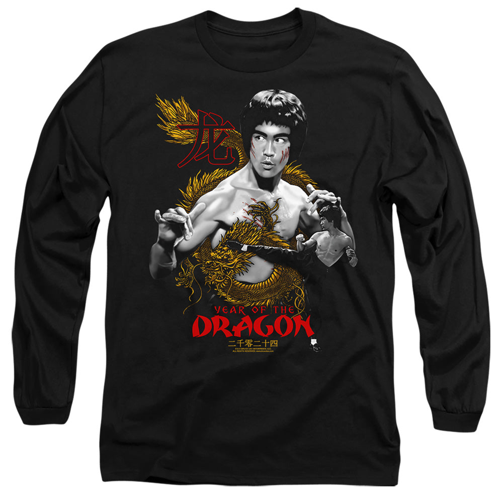 AN OFFCIALLY LICENSED BRUCE LEE GOLDEN YEAR OF THE DRAGON MEN'S LONG SLEEVE T-SHIRT BLACK