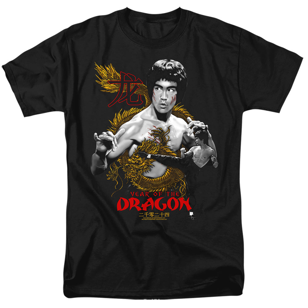 AN OFFCIALLY LICENSED BRUCE LEE GOLDEN YEAR OF THE DRAGON MEN'S REGULAR FIT T-SHIRT BLACK