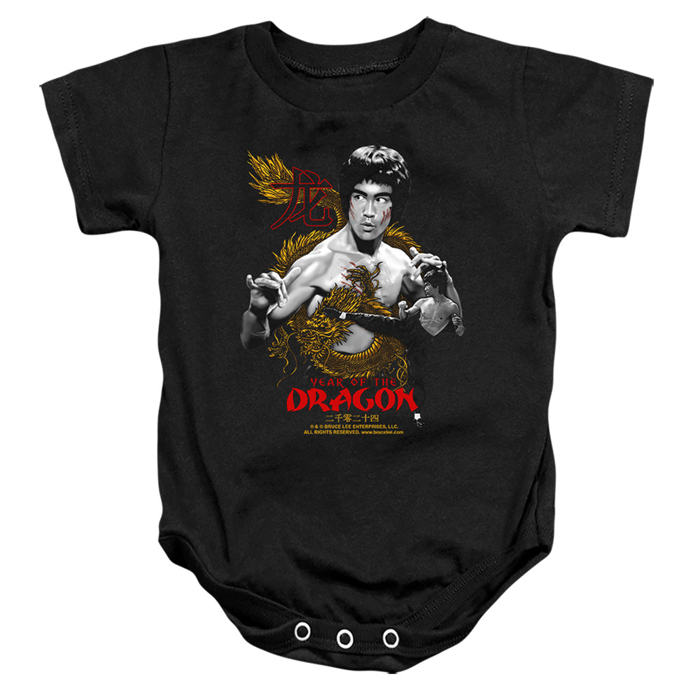AN OFFCIALLY LICENSED BRUCE LEE GOLDEN YEAR OF THE DRAGON BABY BODYSUIT BLACK