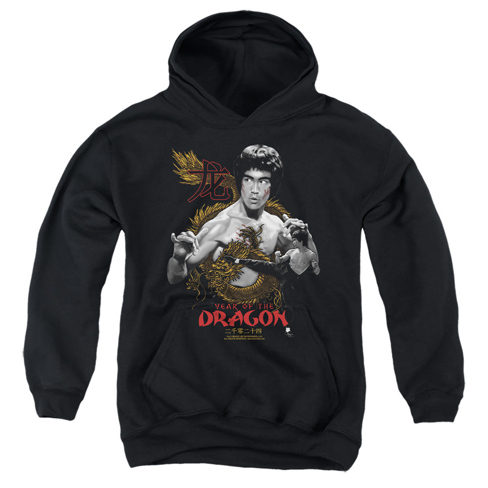 AN OFFCIALLY LICENSED BRUCE LEE GOLDEN YEAR OF THE DRAGON YOUTH HOODIE BLACK