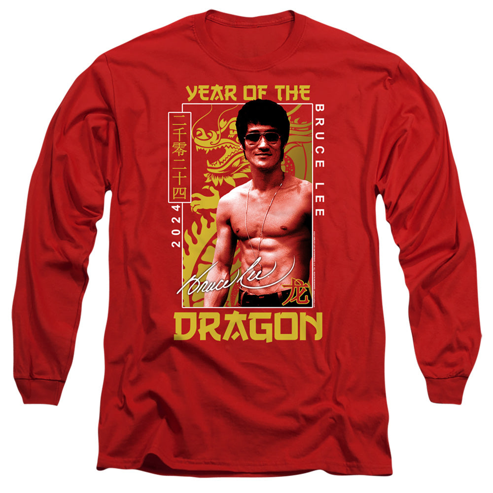 AN OFFCIALLY LICENSED BRUCE LEE FRAMED YEAR OF THE DRAGON MEN'S LONG SLEEVE T-SHIRT RED