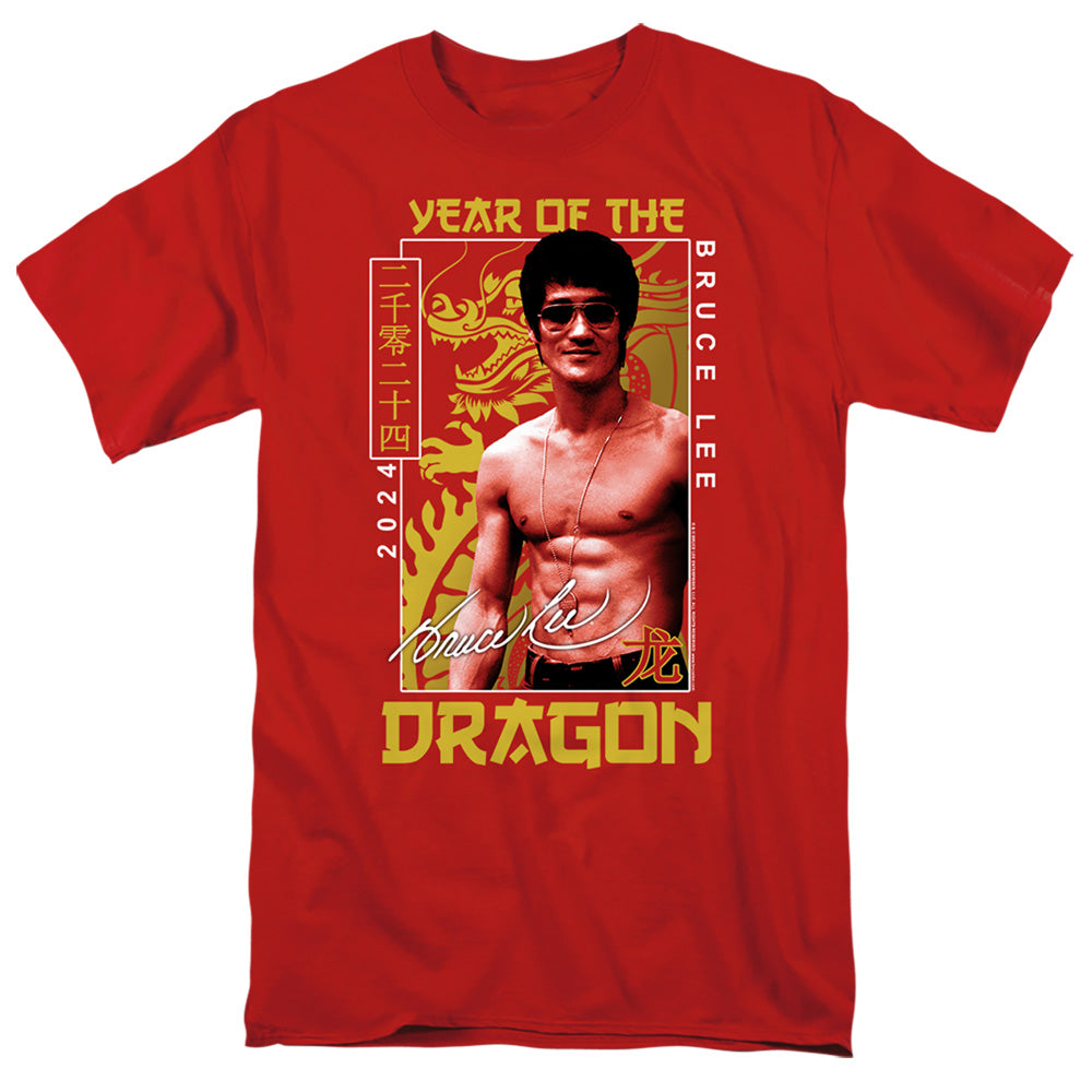 AN OFFCIALLY LICENSED BRUCE LEE FRAMED YEAR OF THE DRAGON MEN'S REGULAR FIT T-SHIRT RED