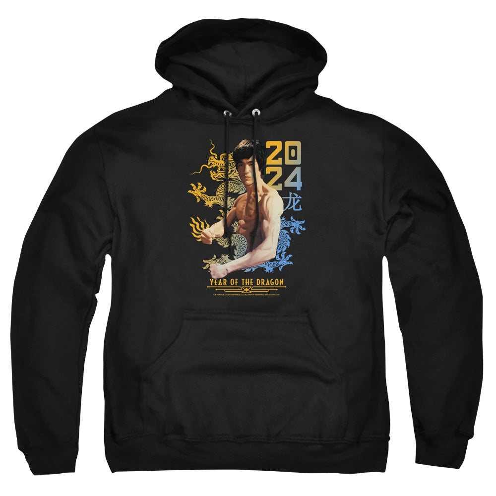 AN OFFCIALLY LICENSED BRUCE LEE TWO TONE YEAR OF THE DRAGON ADULT UNISEX PULLOVER HOODIE BLACK