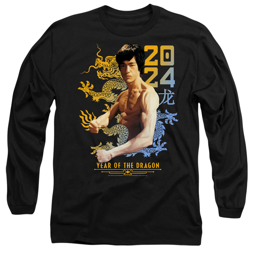 AN OFFCIALLY LICENSED BRUCE LEE TWO TONE YEAR OF THE DRAGON MEN'S LONG SLEEVE T-SHIRT BLACK