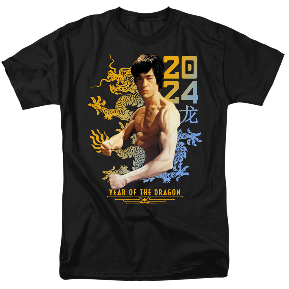 AN OFFCIALLY LICENSED BRUCE LEE TWO TONE YEAR OF THE DRAGON MEN'S REGULAR FIT T-SHIRT BLACK