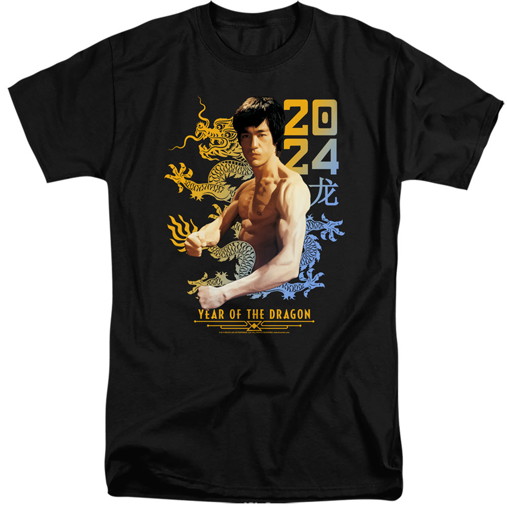 AN OFFCIALLY LICENSED BRUCE LEE TWO TONE YEAR OF THE DRAGON MEN'S TALL FIT T-SHIRT BLACK