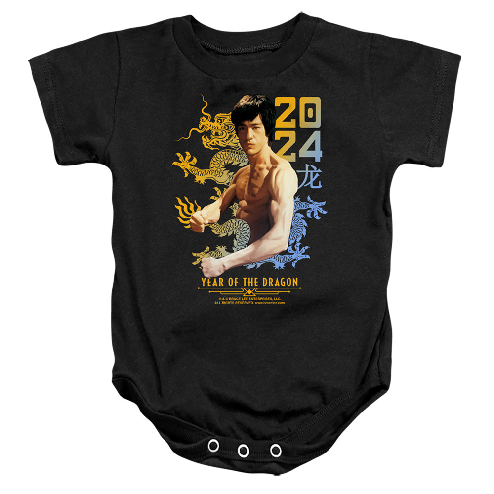 AN OFFCIALLY LICENSED BRUCE LEE TWO TONE YEAR OF THE DRAGON BABY BODYSUIT BLACK