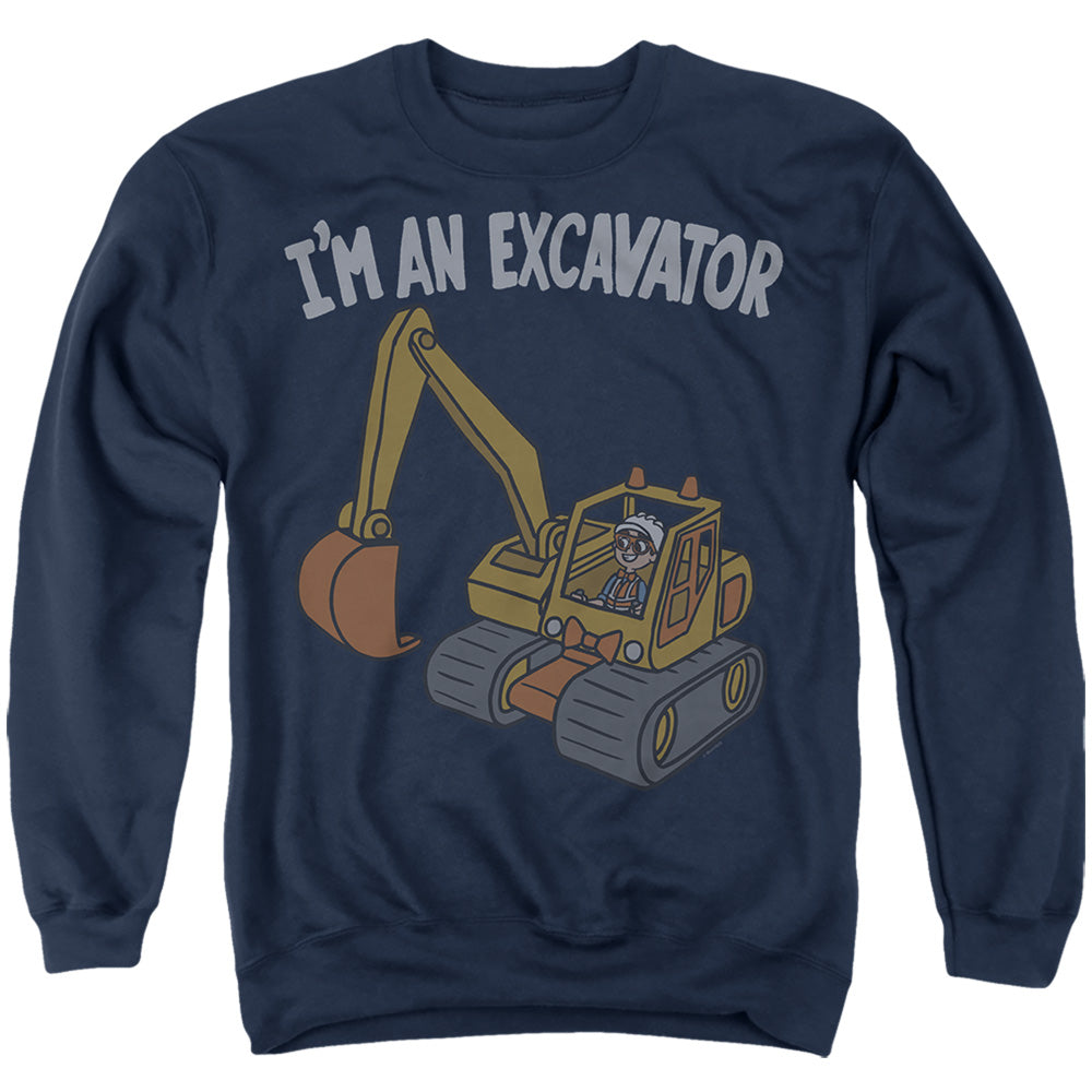 AN OFFCIALLY LICENSED BLIPPI I'M AN EXCAVATOR ADULT UNISEX CREWNECK SWEATSHIRT NAVY