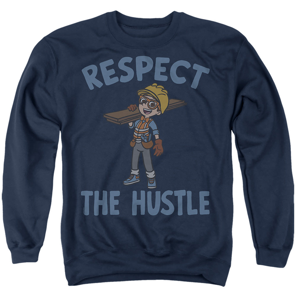 AN OFFCIALLY LICENSED BLIPPI RESPECT THE HUSTLE ADULT UNISEX CREWNECK SWEATSHIRT NAVY