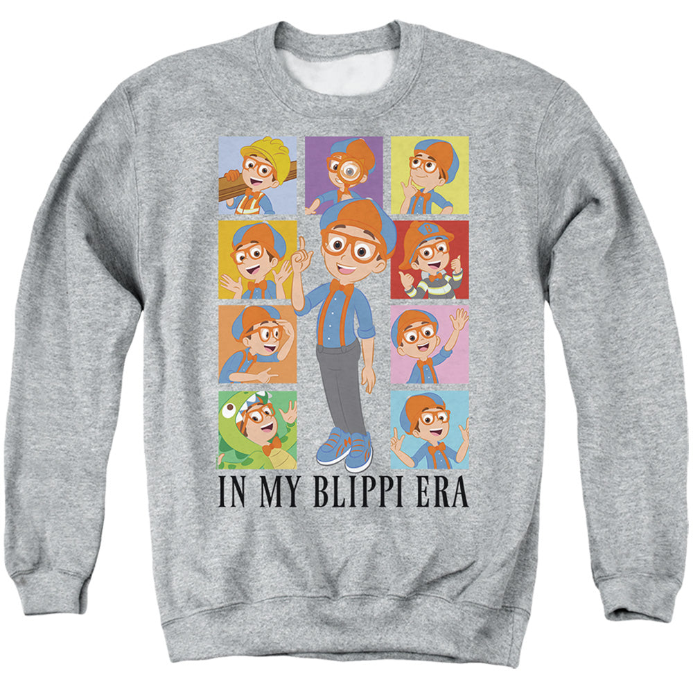 AN OFFCIALLY LICENSED BLIPPI IN MY BLIPPI ERA ADULT UNISEX CREWNECK SWEATSHIRT ATHLETIC HEATHER