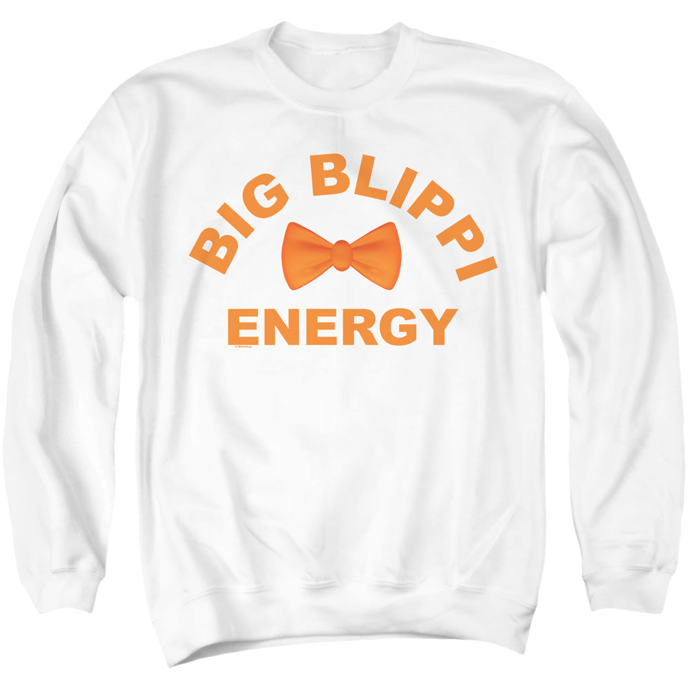 AN OFFCIALLY LICENSED BLIPPI BIG BLIPPI ENERGY ADULT UNISEX CREWNECK SWEATSHIRT WHITE