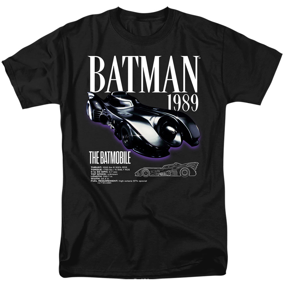 AN OFFCIALLY LICENSED BATMAN (1989) BATMOBILE SCHEMATIC MEN'S REGULAR FIT T-SHIRT BLACK