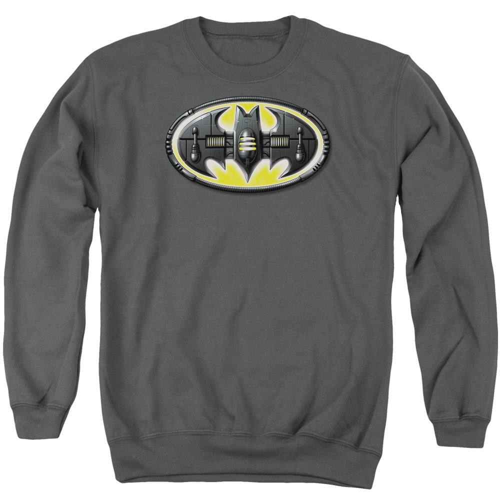 AN OFFCIALLY LICENSED BATMAN BAT MECH LOGO ADULT UNISEX CREWNECK SWEATSHIRT CHARCOAL