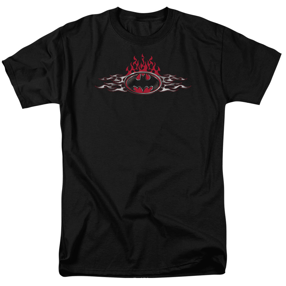AN OFFCIALLY LICENSED BATMAN STEEL FLAMES LOGO MEN'S REGULAR FIT T-SHIRT BLACK