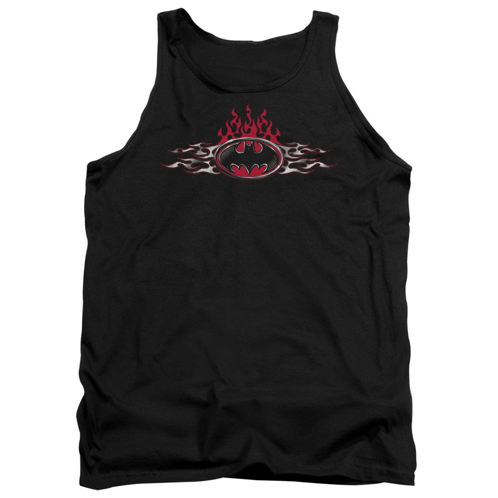 AN OFFCIALLY LICENSED BATMAN STEEL FLAMES LOGO ADULT UNISEX TANK TOP BLACK