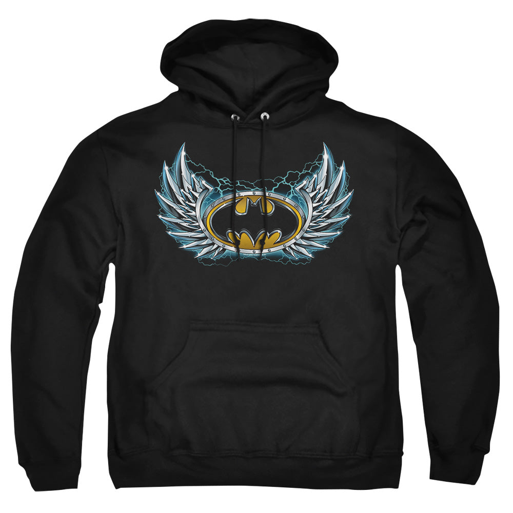 AN OFFCIALLY LICENSED BATMAN STEEL WINGS LOGO ADULT UNISEX PULLOVER HOODIE BLACK