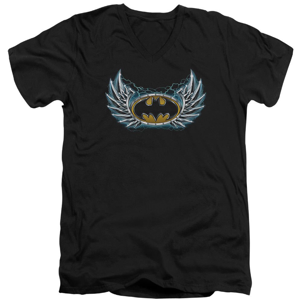 AN OFFCIALLY LICENSED BATMAN STEEL WINGS LOGO MEN'S V-NECK T-SHIRT BLACK