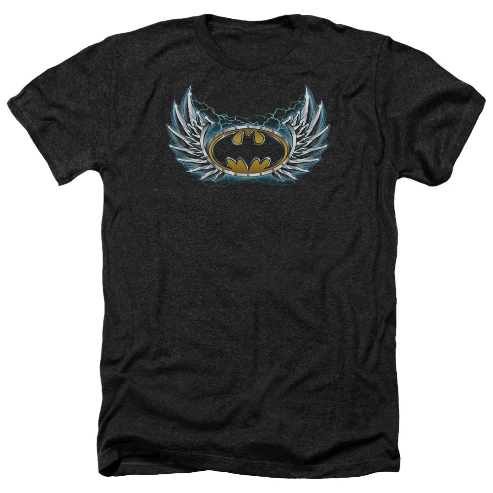 AN OFFCIALLY LICENSED BATMAN STEEL WINGS LOGO MEN'S HEATHER T-SHIRT CHARCOAL