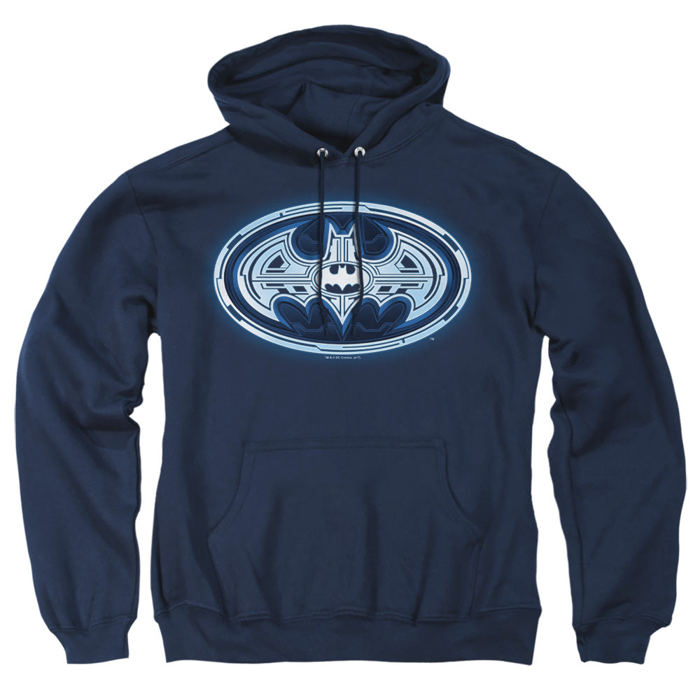 AN OFFCIALLY LICENSED BATMAN CYBER BAT SHIELD ADULT UNISEX PULLOVER HOODIE NAVY