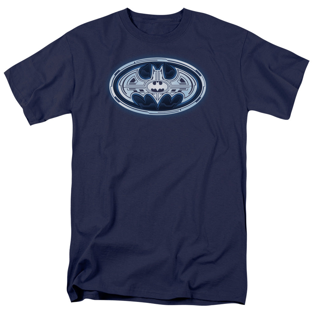 AN OFFCIALLY LICENSED BATMAN CYBER BAT SHIELD MEN'S REGULAR FIT T-SHIRT NAVY