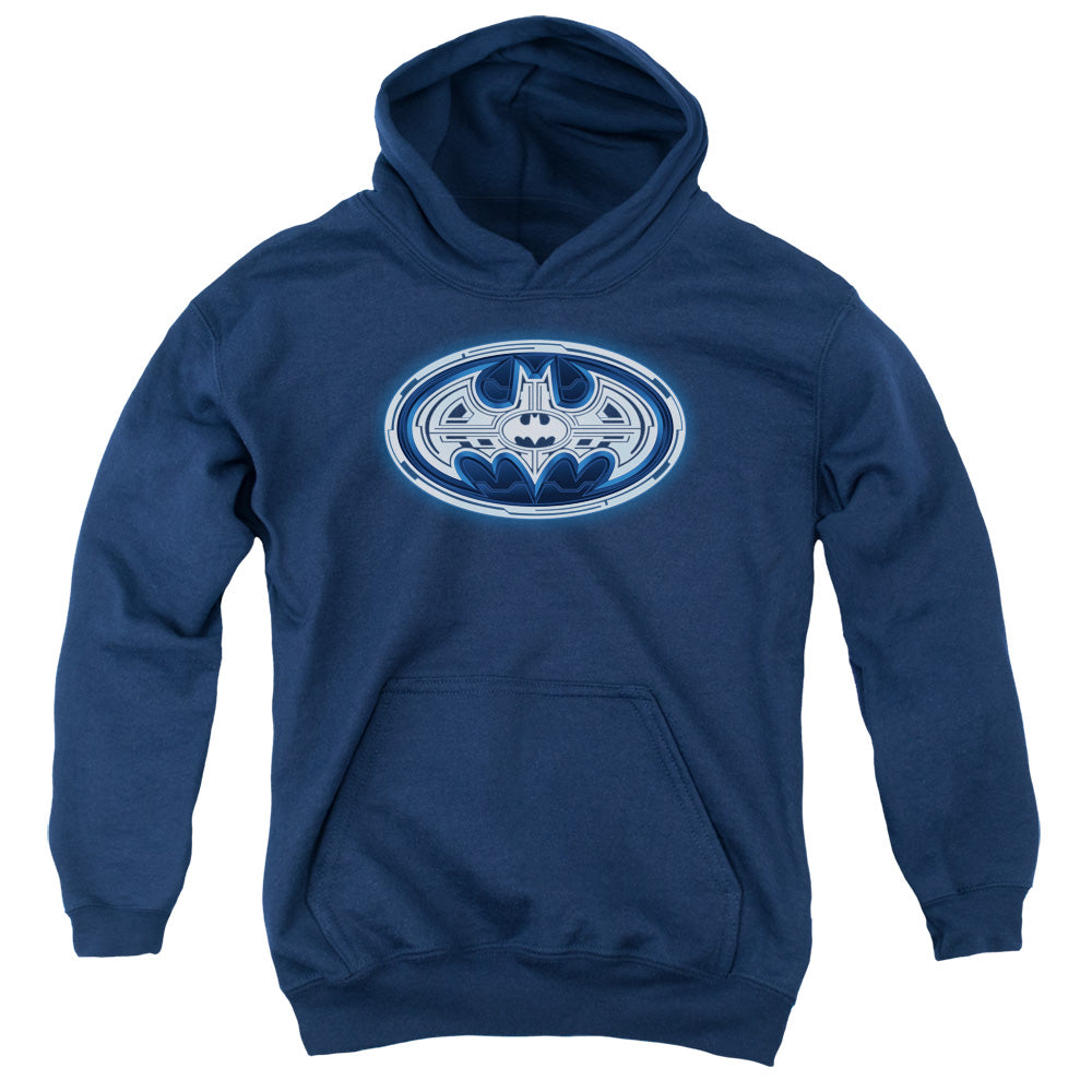 AN OFFCIALLY LICENSED BATMAN CYBER BAT SHIELD YOUTH HOODIE NAVY