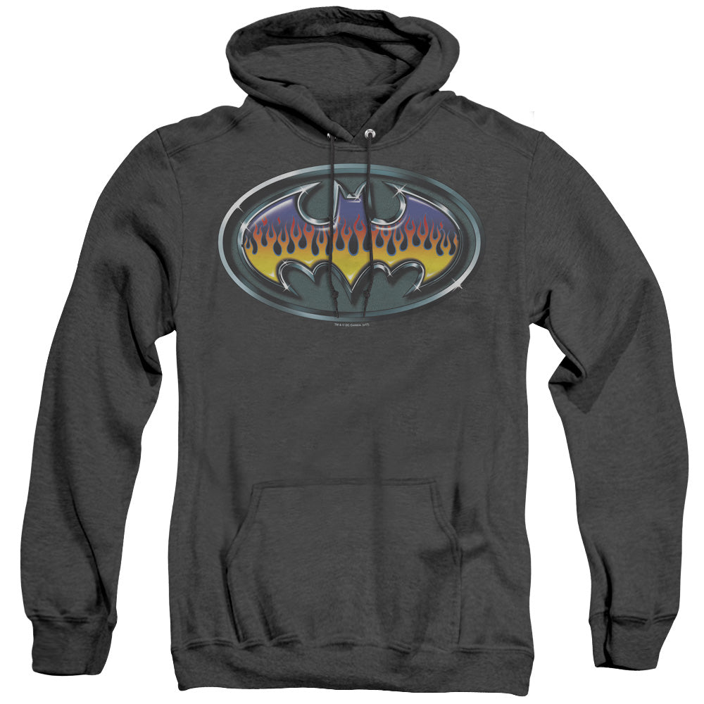 AN OFFCIALLY LICENSED BATMAN HOT ROD SHIELD ADULT UNISEX HEATHER PULLOVER HOODIE BLACK