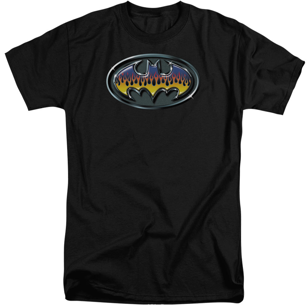 AN OFFCIALLY LICENSED BATMAN HOT ROD SHIELD MEN'S TALL FIT T-SHIRT BLACK