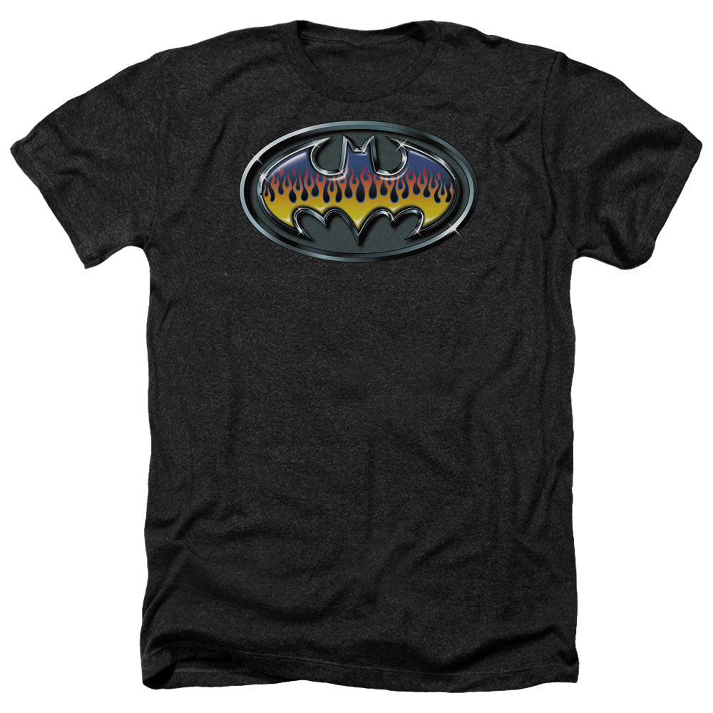 AN OFFCIALLY LICENSED BATMAN HOT ROD SHIELD MEN'S HEATHER T-SHIRT CHARCOAL
