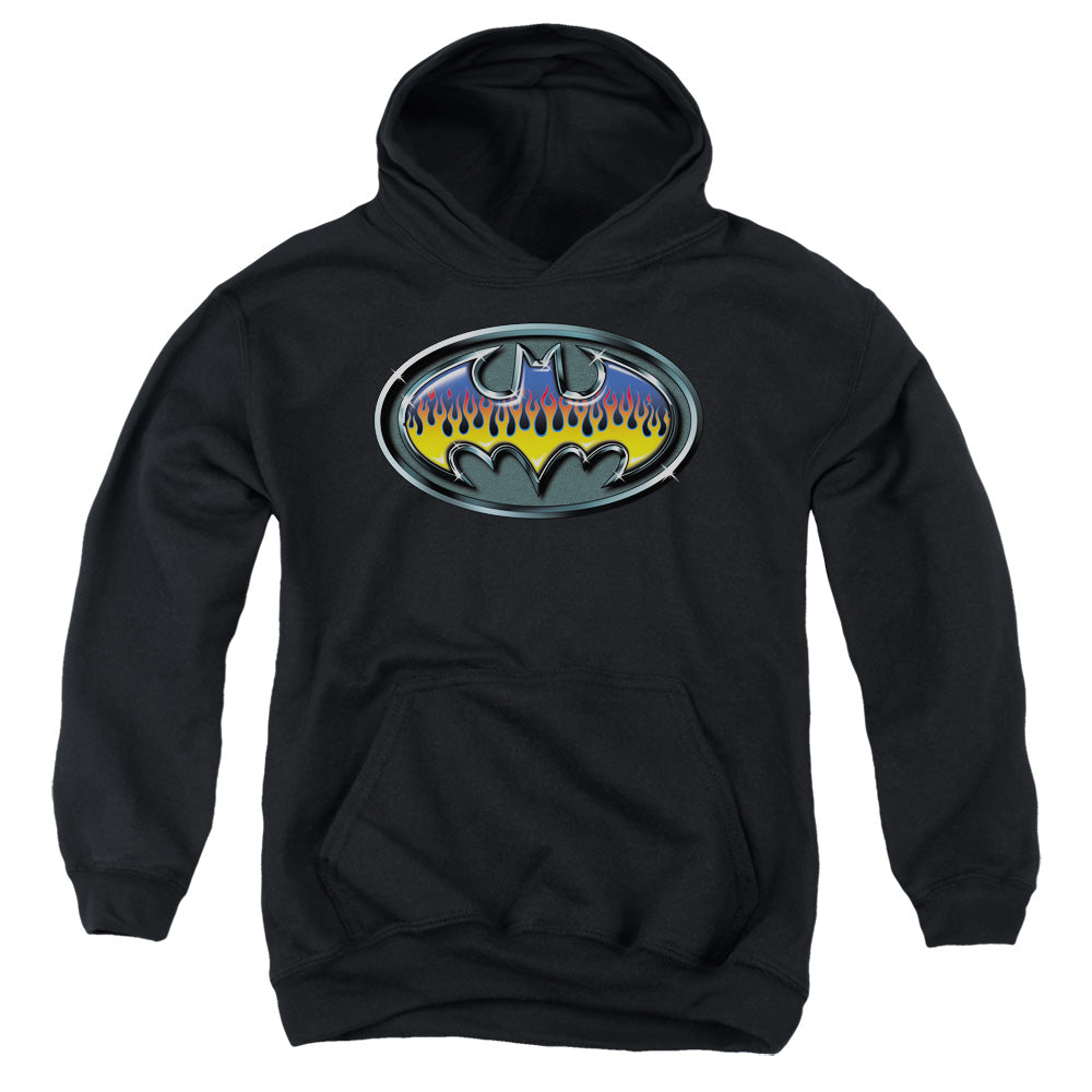 AN OFFCIALLY LICENSED BATMAN HOT ROD SHIELD YOUTH HOODIE BLACK