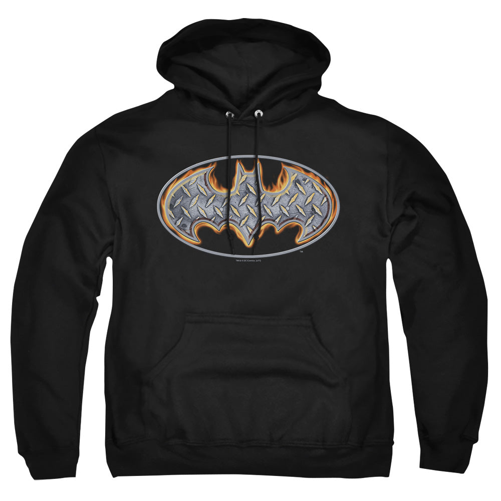 AN OFFCIALLY LICENSED BATMAN STEEL FIRE SHIELD ADULT UNISEX PULLOVER HOODIE BLACK