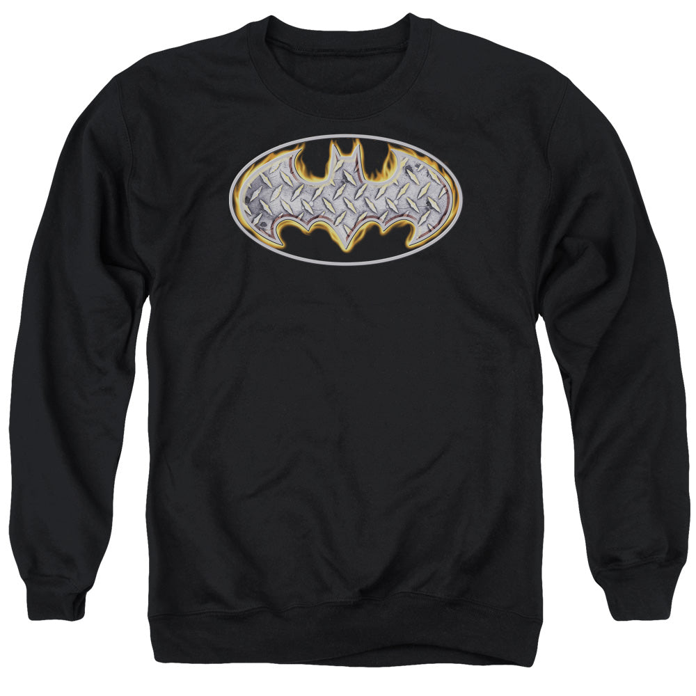 AN OFFCIALLY LICENSED BATMAN STEEL FIRE SHIELD ADULT UNISEX CREWNECK SWEATSHIRT BLACK