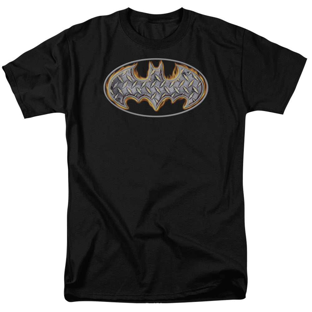 AN OFFCIALLY LICENSED BATMAN STEEL FIRE SHIELD MEN'S REGULAR FIT T-SHIRT BLACK