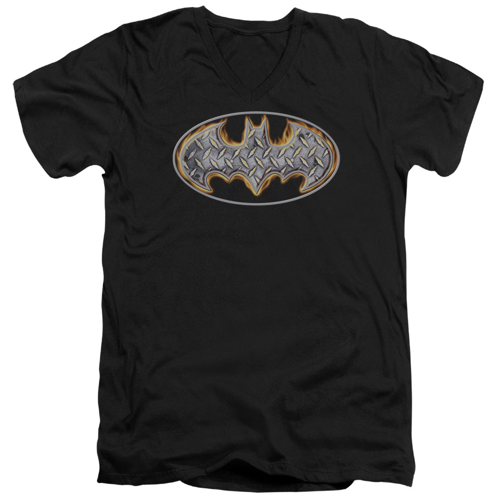 AN OFFCIALLY LICENSED BATMAN STEEL FIRE SHIELD MEN'S V-NECK T-SHIRT BLACK