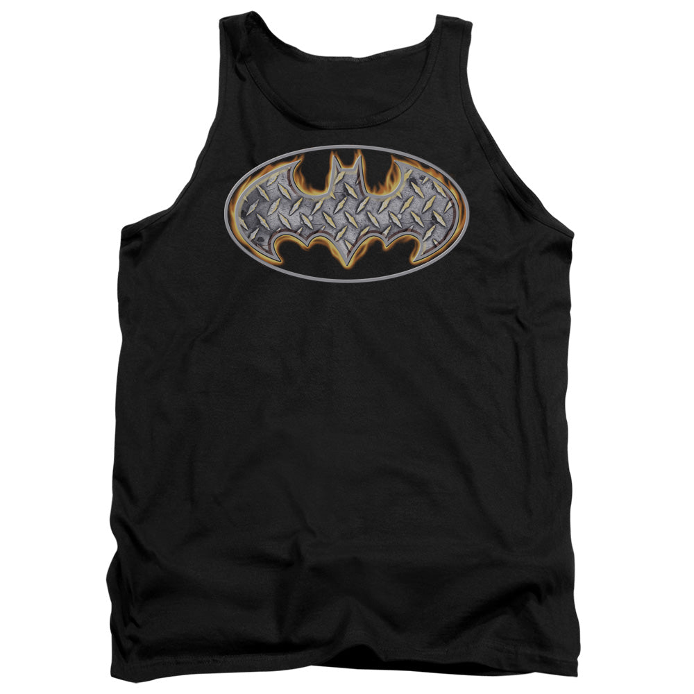 AN OFFCIALLY LICENSED BATMAN STEEL FIRE SHIELD ADULT UNISEX TANK TOP BLACK