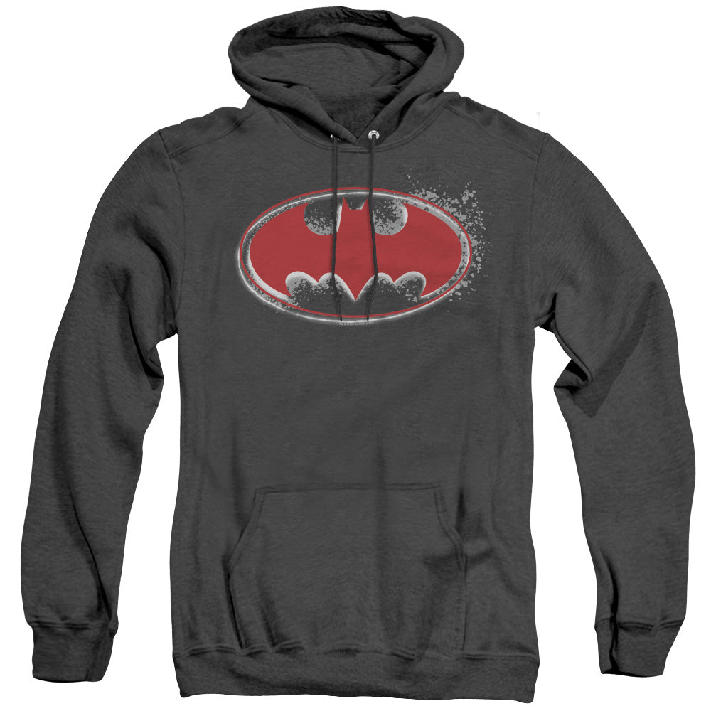 AN OFFCIALLY LICENSED BATMAN HARDCORE NOIR BAT LOGO ADULT UNISEX HEATHER PULLOVER HOODIE BLACK