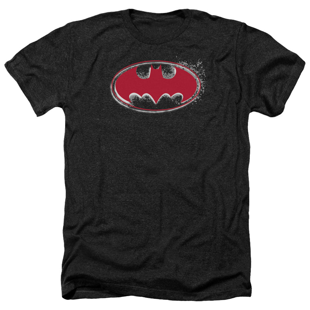 AN OFFCIALLY LICENSED BATMAN HARDCORE NOIR BAT LOGO MEN'S HEATHER T-SHIRT CHARCOAL