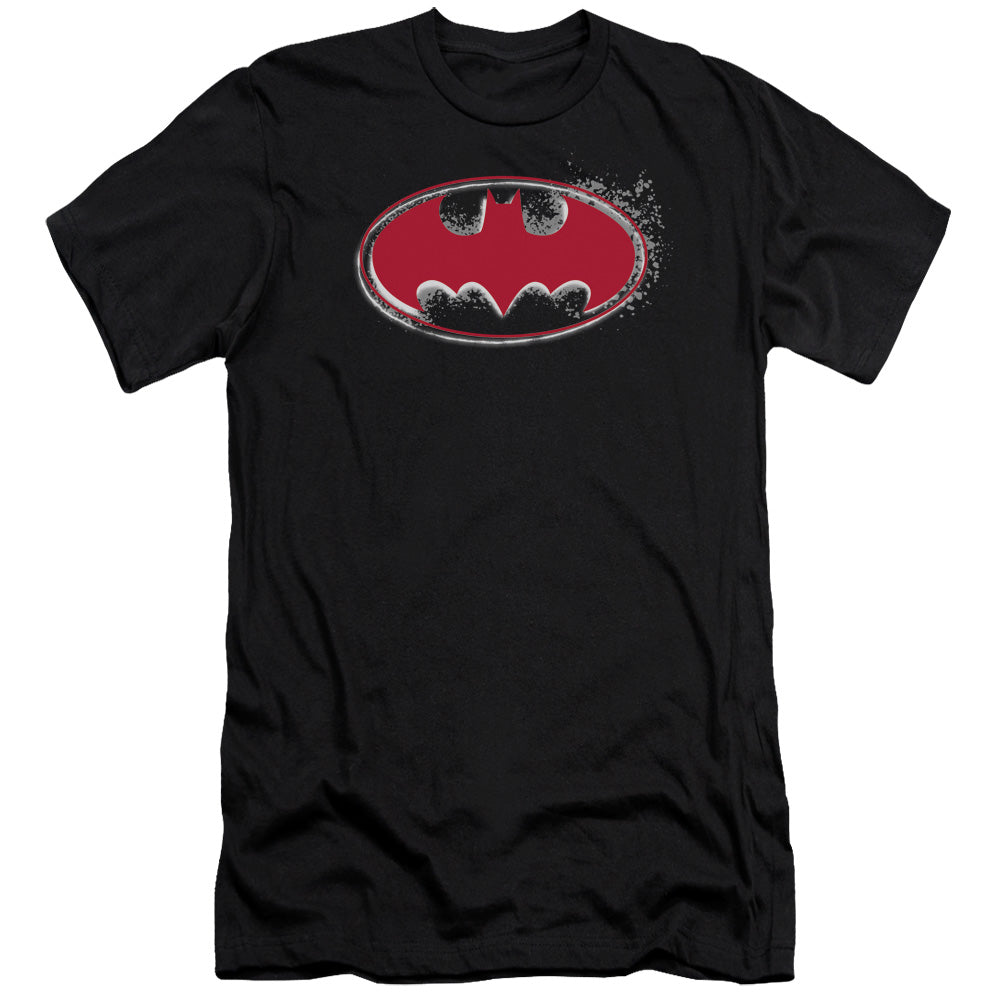 AN OFFCIALLY LICENSED BATMAN HARDCORE NOIR BAT LOGO MEN'S PREMIUM SLIM FIT T-SHIRT BLACK