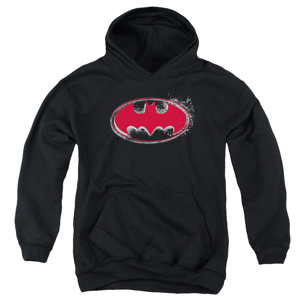 AN OFFCIALLY LICENSED BATMAN HARDCORE NOIR BAT LOGO YOUTH HOODIE BLACK