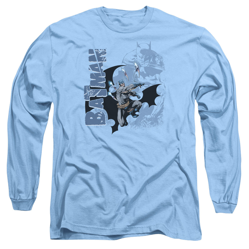 AN OFFCIALLY LICENSED BATMAN THROWING BLADES MEN'S LONG SLEEVE T-SHIRT CAROLINA BLUE
