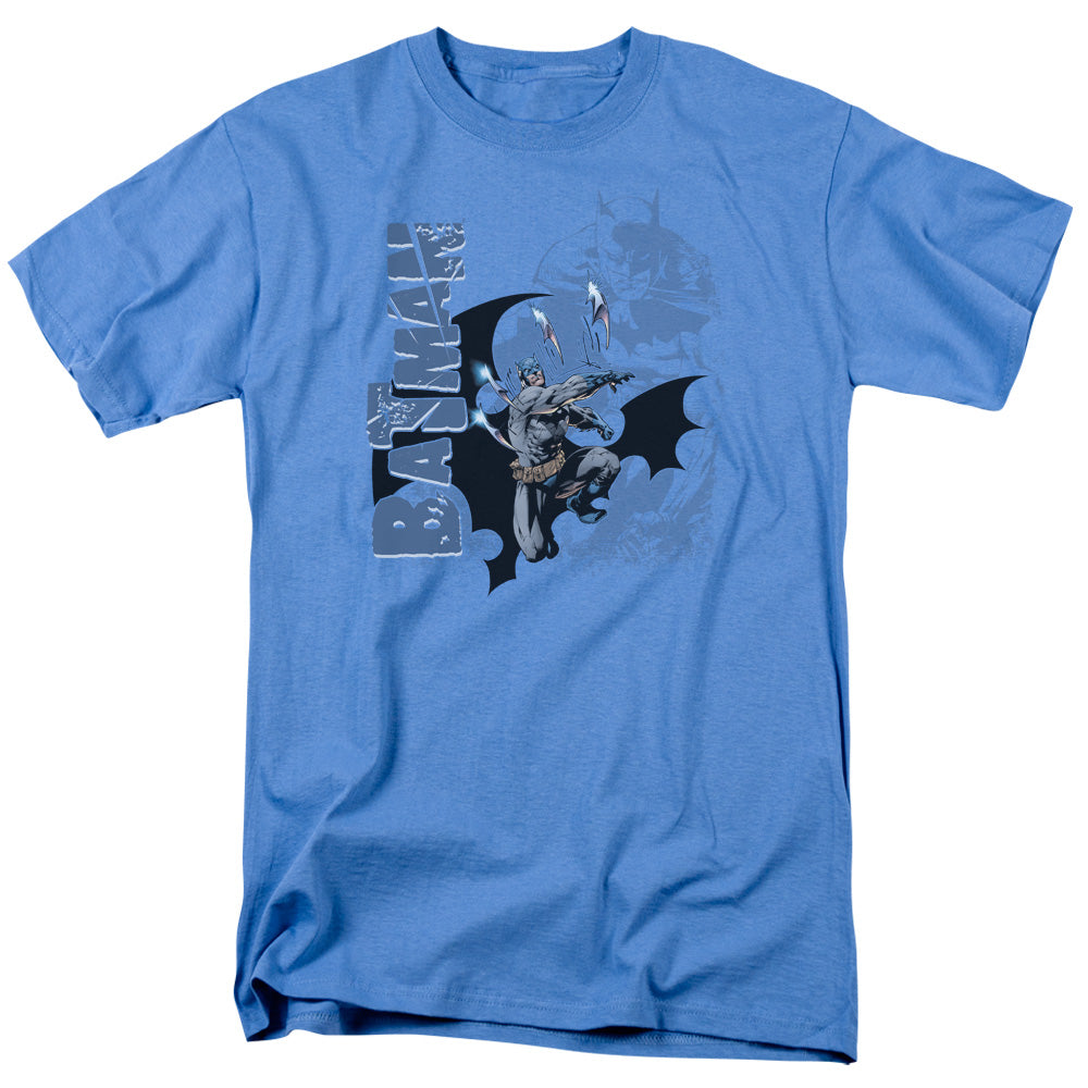 AN OFFCIALLY LICENSED BATMAN THROWING BLADES MEN'S REGULAR FIT T-SHIRT CAROLINA BLUE
