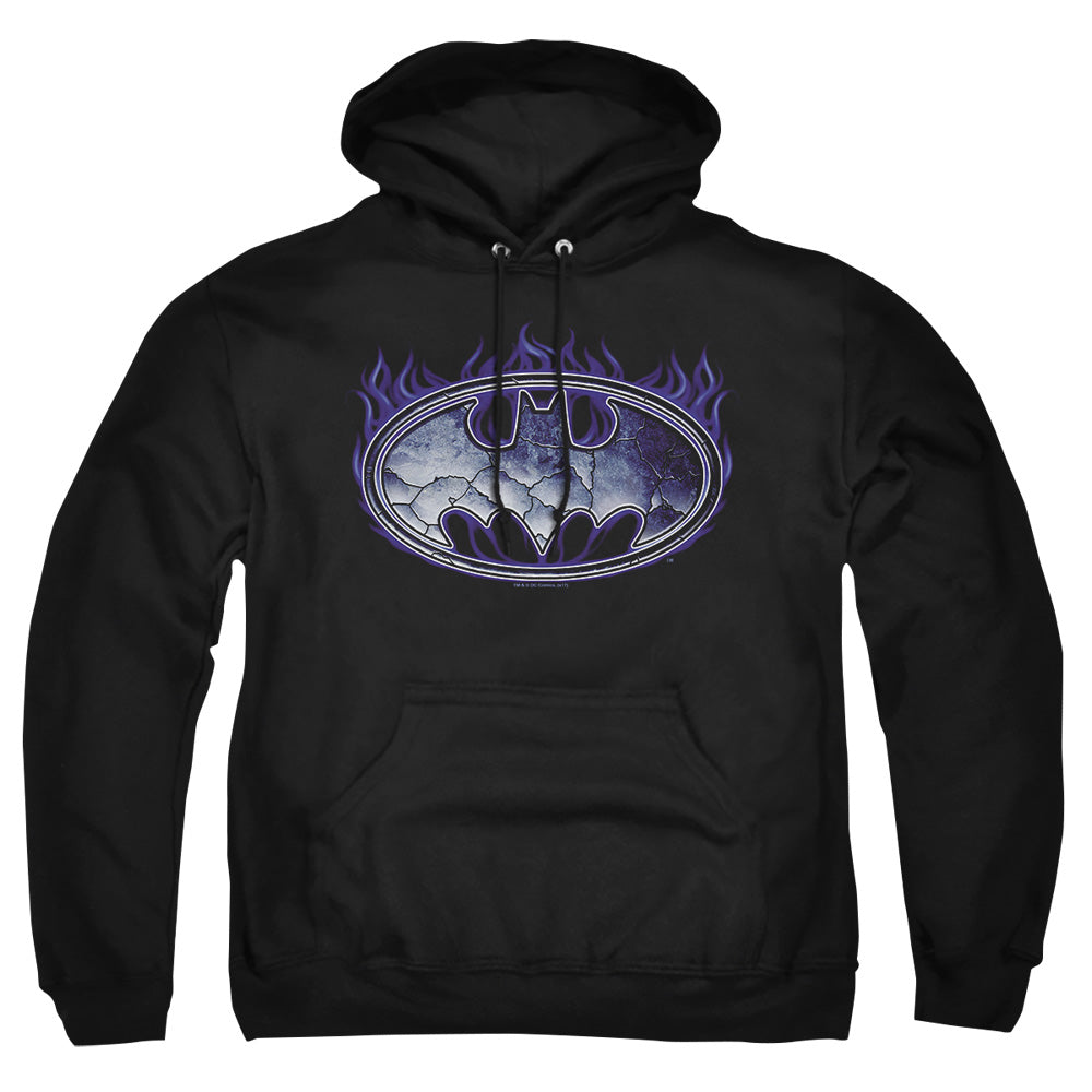 AN OFFCIALLY LICENSED BATMAN CRACKED SHIELD ADULT UNISEX PULLOVER HOODIE BLACK