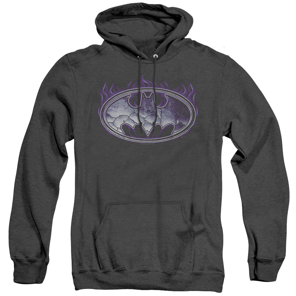 AN OFFCIALLY LICENSED BATMAN CRACKED SHIELD ADULT UNISEX HEATHER PULLOVER HOODIE BLACK