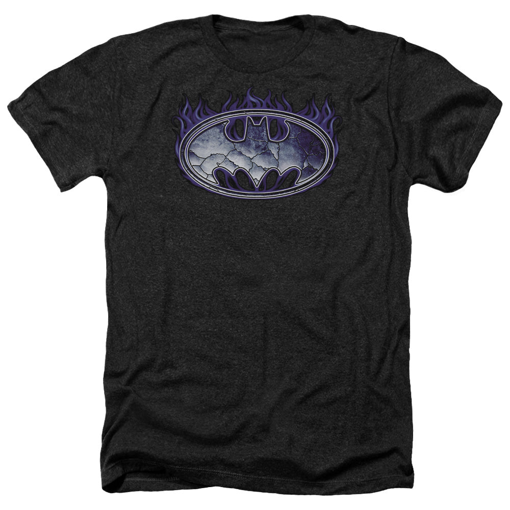 AN OFFCIALLY LICENSED BATMAN CRACKED SHIELD MEN'S HEATHER T-SHIRT CHARCOAL