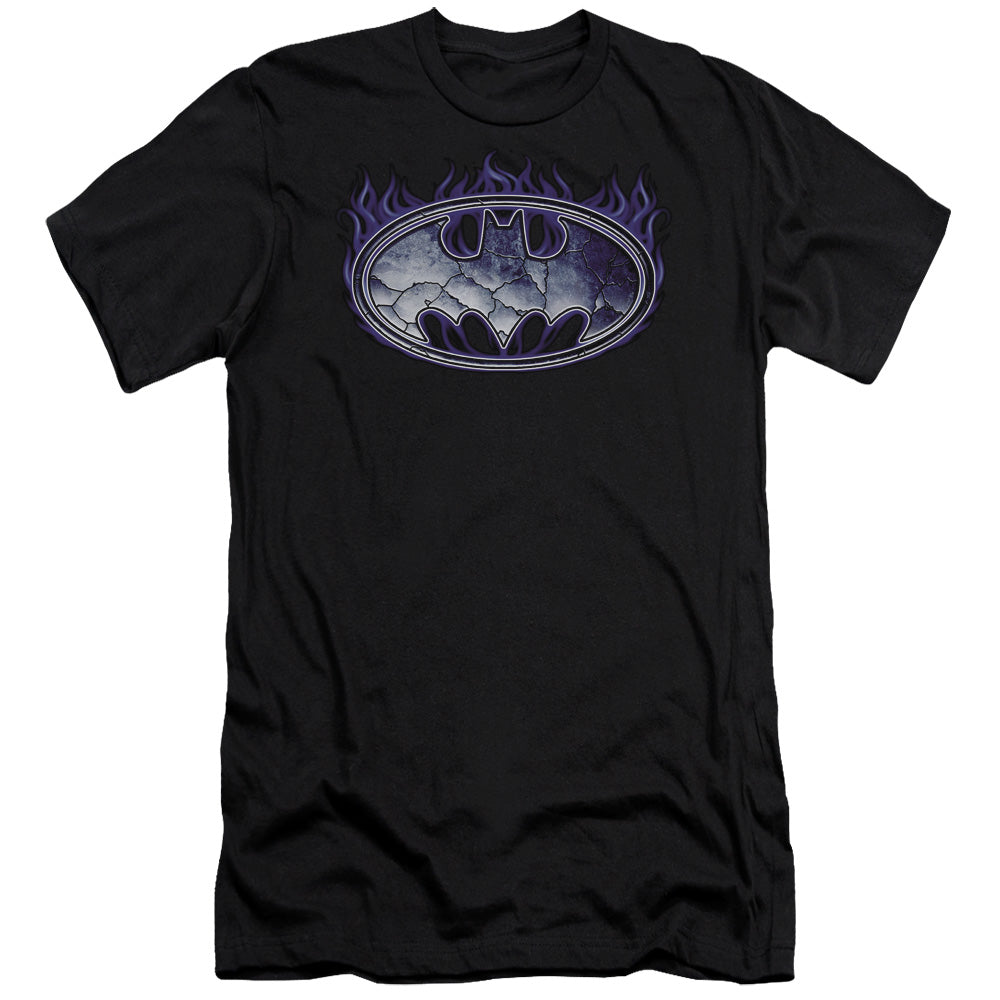 AN OFFCIALLY LICENSED BATMAN CRACKED SHIELD MEN'S PREMIUM SLIM FIT T-SHIRT BLACK