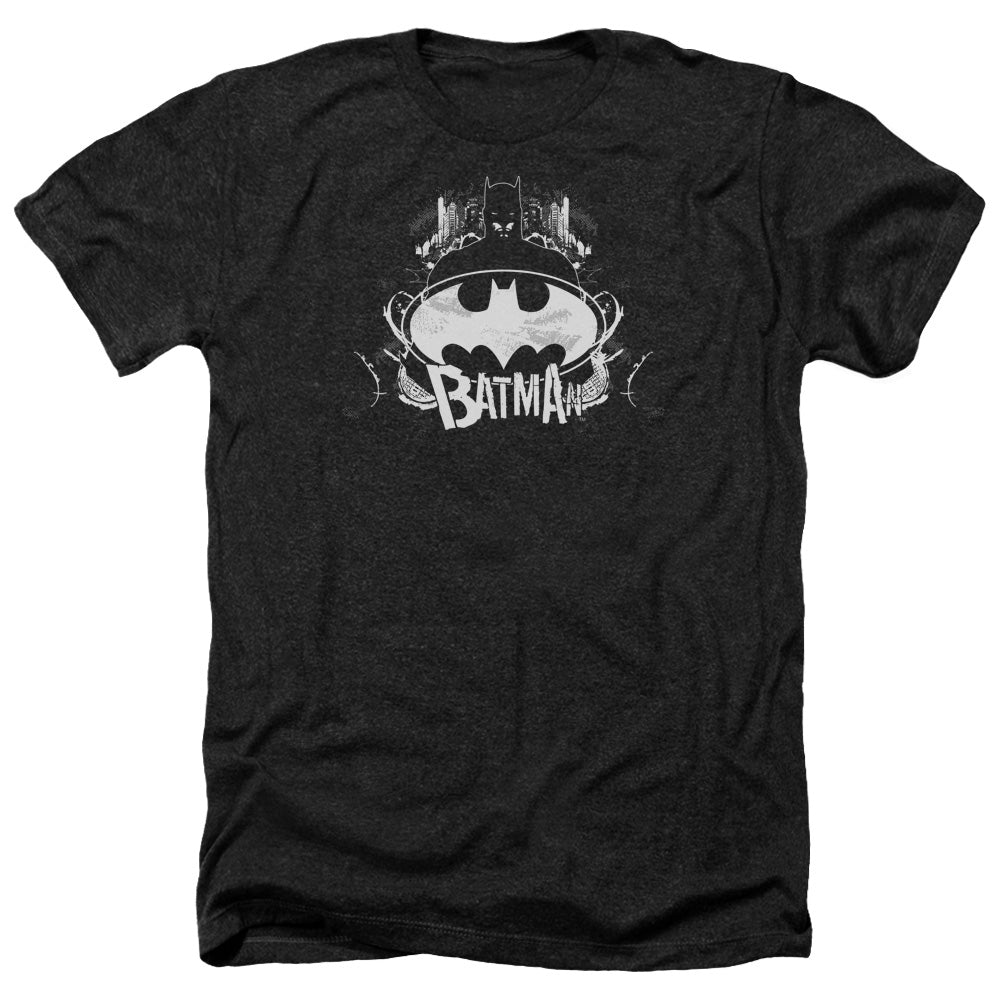 AN OFFCIALLY LICENSED BATMAN GRIM & GRITTY MEN'S HEATHER T-SHIRT CHARCOAL