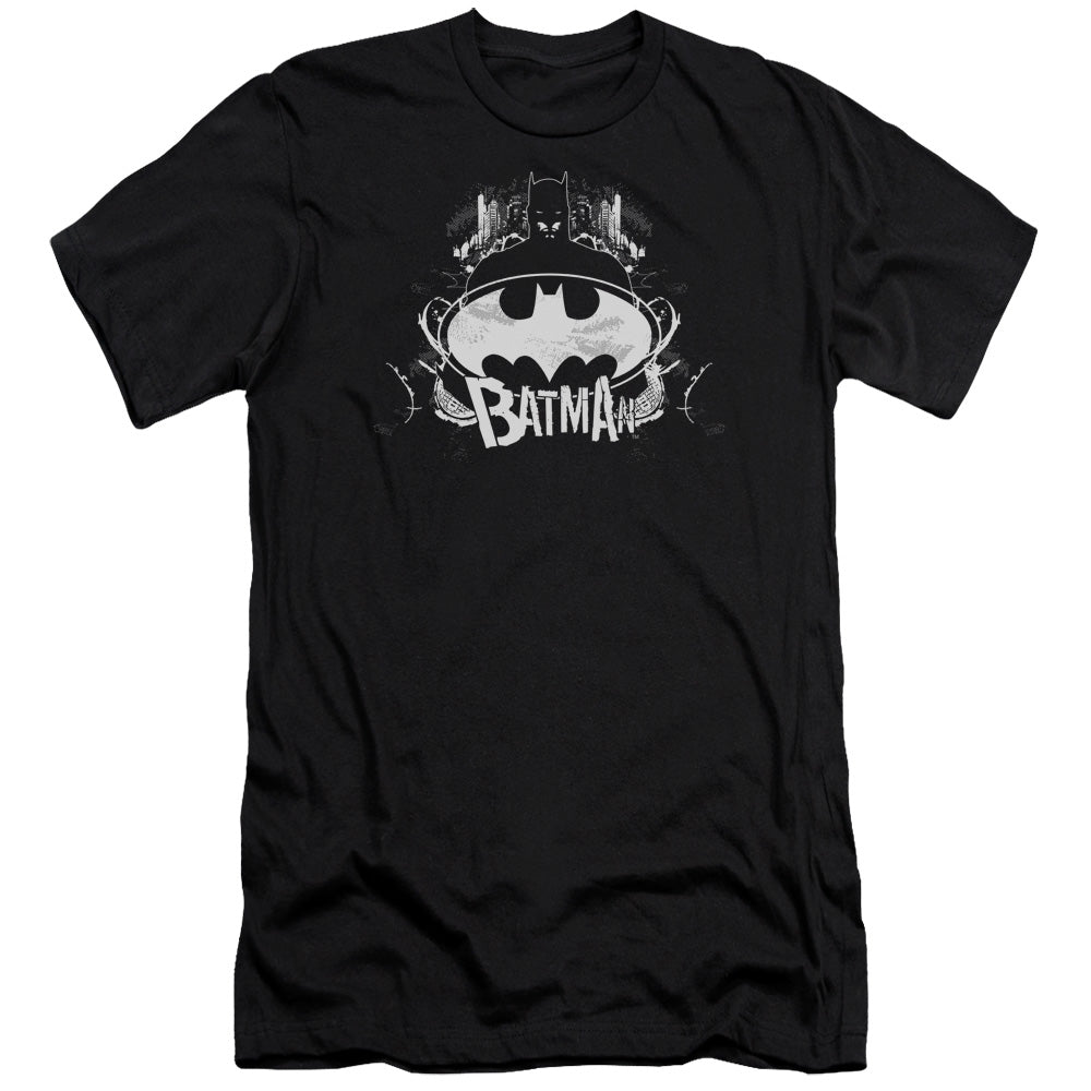 AN OFFCIALLY LICENSED BATMAN GRIM & GRITTY MEN'S PREMIUM SLIM FIT T-SHIRT BLACK