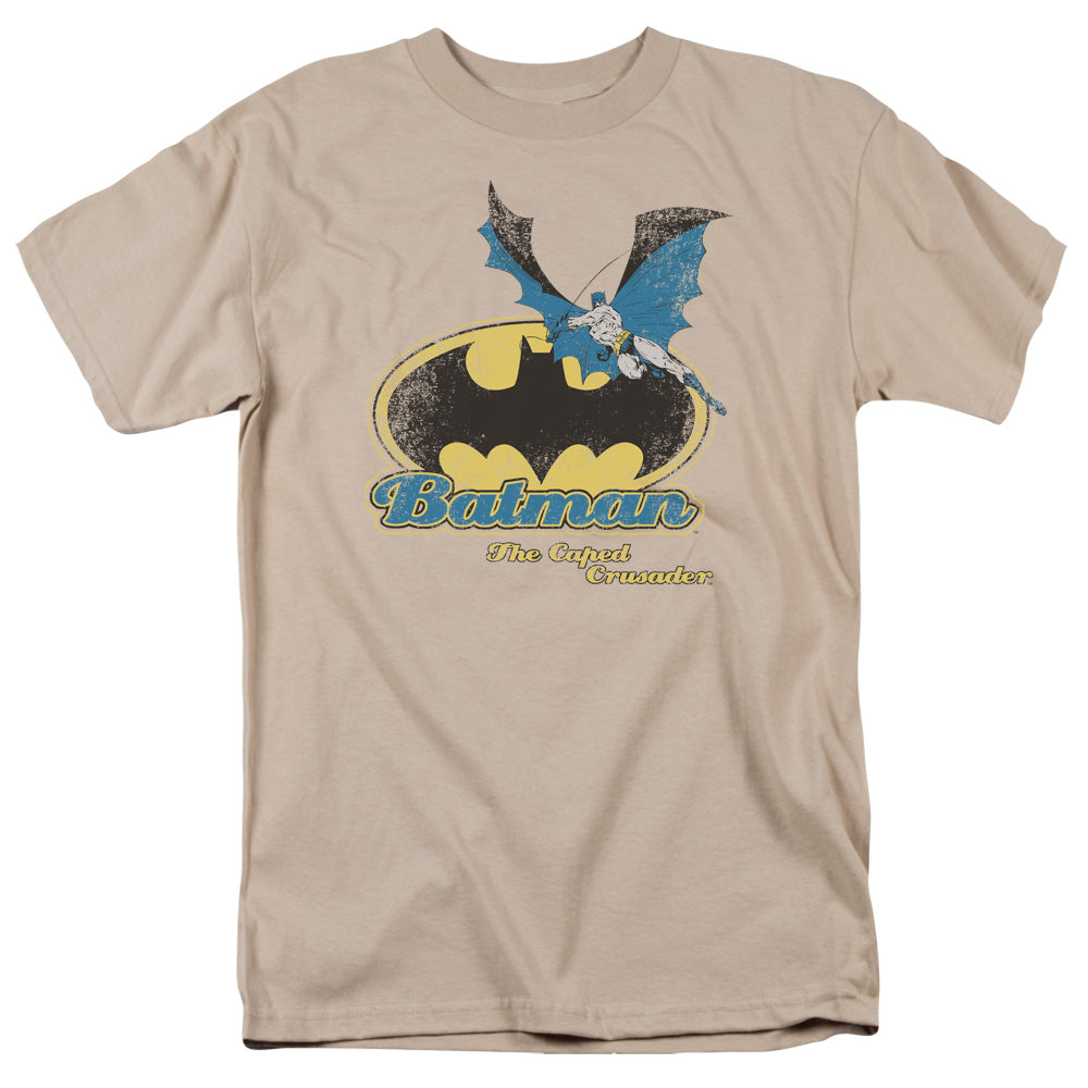 AN OFFCIALLY LICENSED BATMAN CAPED CRUSADER RETRO BATMAN CAPED CRUSADER RETRO MEN'S REGULAR FIT T-SHIRT SAND